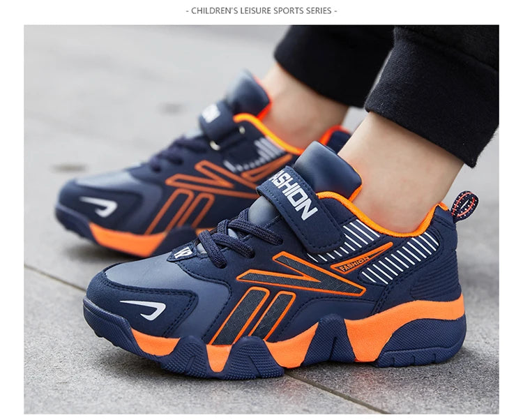Tênis de Meninos para Escola Esportiva em Couro para Crianças - Sneakers Casuais para Meninos, Corrida e Caminhada de 7 a 12 Anos