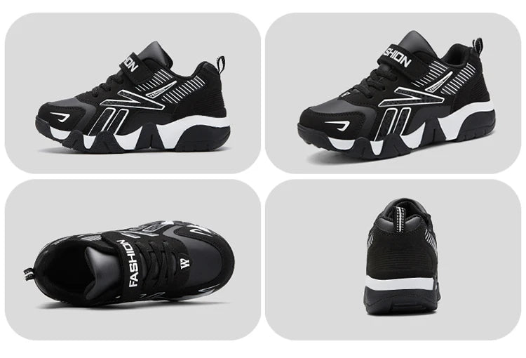 Tênis de Meninos para Escola Esportiva em Couro para Crianças - Sneakers Casuais para Meninos, Corrida e Caminhada de 7 a 12 Anos