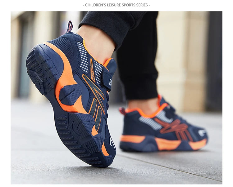 Tênis de Meninos para Escola Esportiva em Couro para Crianças - Sneakers Casuais para Meninos, Corrida e Caminhada de 7 a 12 Anos