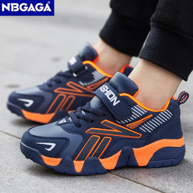 Tênis de Meninos para Escola Esportiva em Couro para Crianças - Sneakers Casuais para Meninos, Corrida e Caminhada de 7 a 12 Anos