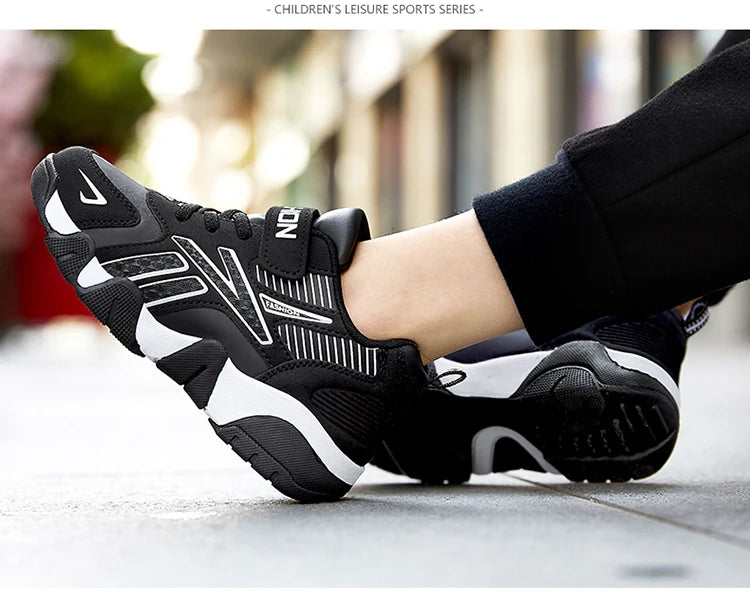 Tênis de Meninos para Escola Esportiva em Couro para Crianças - Sneakers Casuais para Meninos, Corrida e Caminhada de 7 a 12 Anos