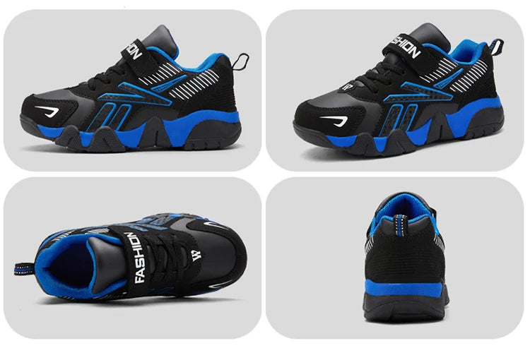 Tênis de Meninos para Escola Esportiva em Couro para Crianças - Sneakers Casuais para Meninos, Corrida e Caminhada de 7 a 12 Anos