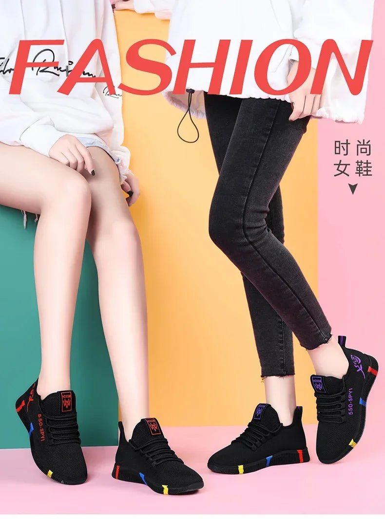 Tênis Feminino 2024 Sapatos Vulcanizados com Mesh de Ar Leves Soft Sneakers Flats Femininas com Plataforma e Cadarço Sapatos Casuais Basket Femme