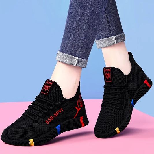 Tênis Feminino 2024 Sapatos Vulcanizados com Mesh de Ar Leves Soft Sneakers Flats Femininas com Plataforma e Cadarço Sapatos Casuais Basket Femme