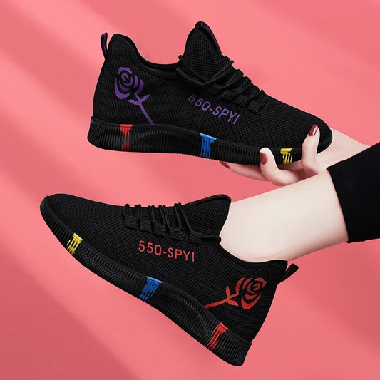Tênis Feminino 2024 Sapatos Vulcanizados com Mesh de Ar Leves Soft Sneakers Flats Femininas com Plataforma e Cadarço Sapatos Casuais Basket Femme