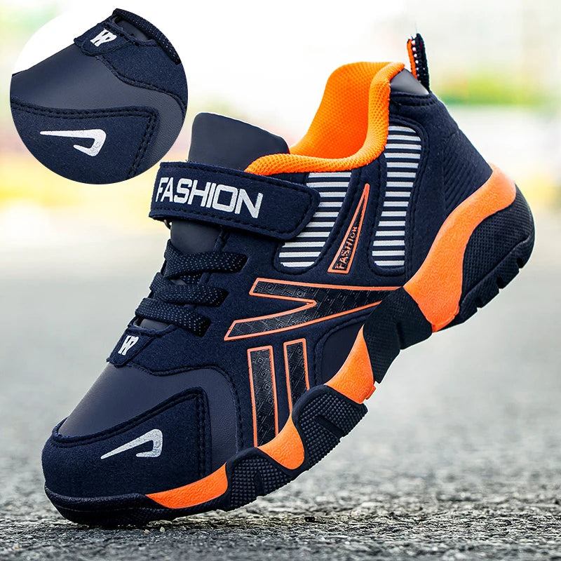 Tênis de Meninos para Escola Esportiva em Couro para Crianças - Sneakers Casuais para Meninos, Corrida e Caminhada de 7 a 12 Anos