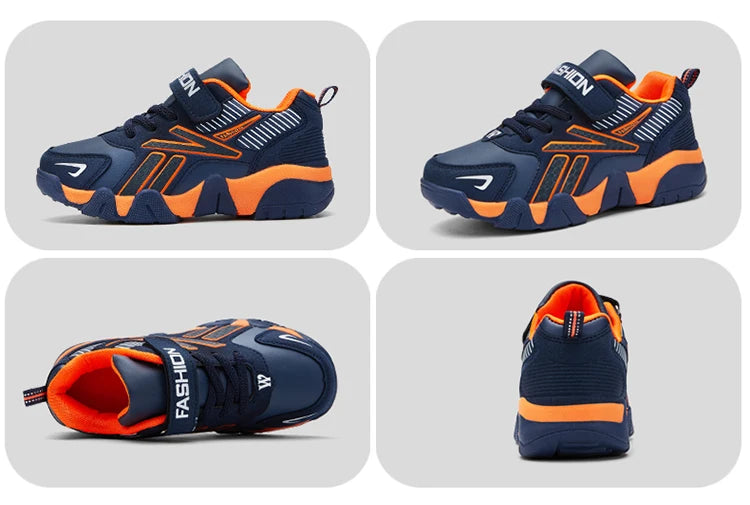 Tênis de Meninos para Escola Esportiva em Couro para Crianças - Sneakers Casuais para Meninos, Corrida e Caminhada de 7 a 12 Anos