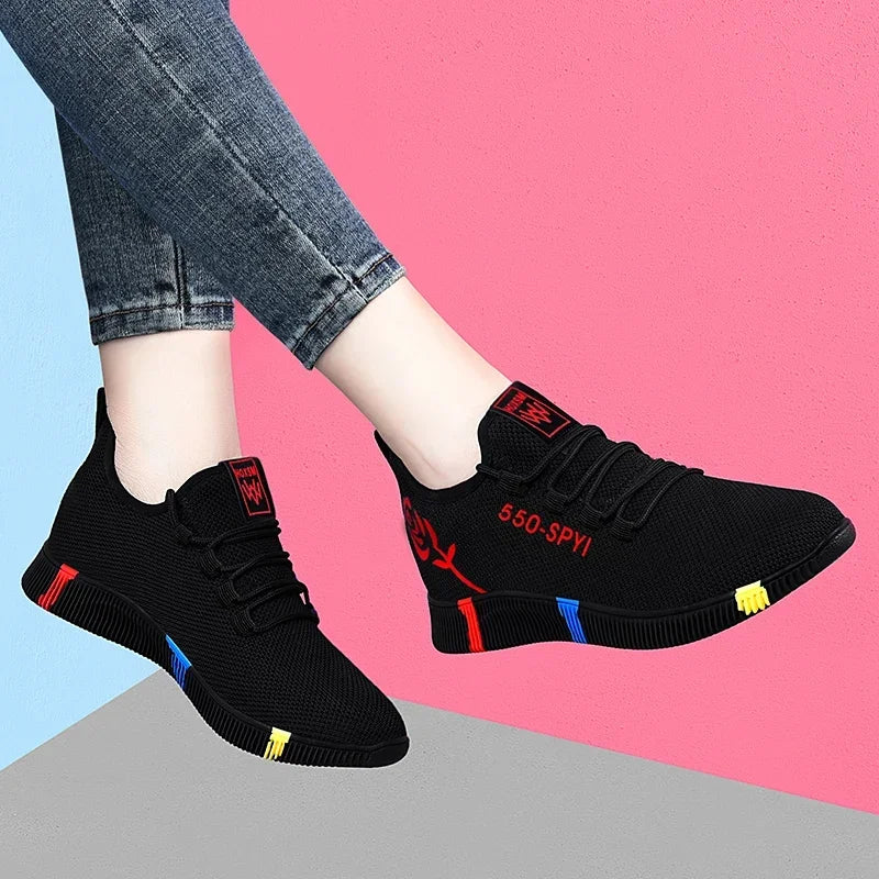 Tênis Feminino 2024 Sapatos Vulcanizados com Mesh de Ar Leves Soft Sneakers Flats Femininas com Plataforma e Cadarço Sapatos Casuais Basket Femme