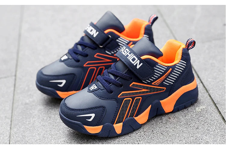 Tênis de Meninos para Escola Esportiva em Couro para Crianças - Sneakers Casuais para Meninos, Corrida e Caminhada de 7 a 12 Anos