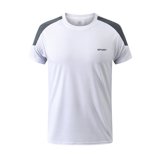 camiseta fina de gola redonda e meia manga.